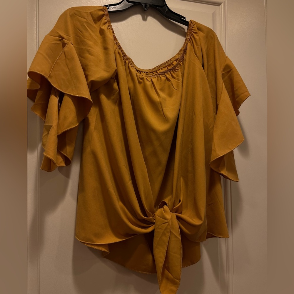 Elegant Mustard off the shoulder Ruffle Sleeve Top